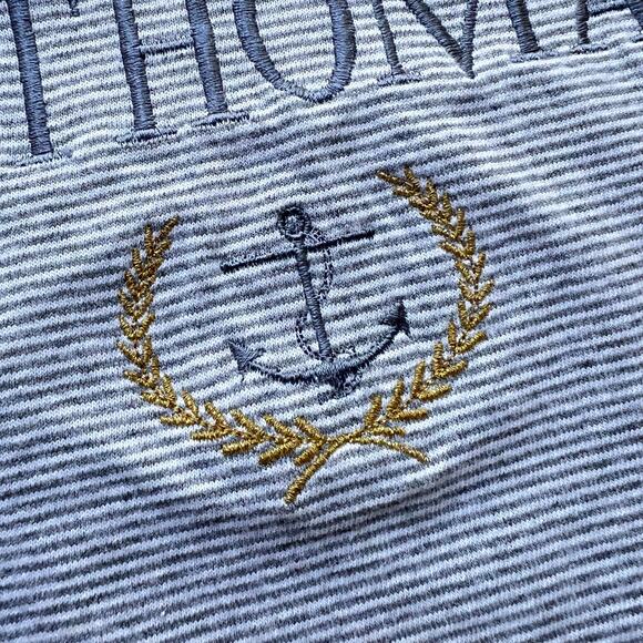 Vintage Embroidered St Thomas Micro Stripe Anchor Beach T Shirt Single Stitch XL - Picture 4 of 9